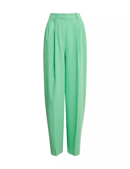 Crepe Pleat Front Straight Leg Trousers Green