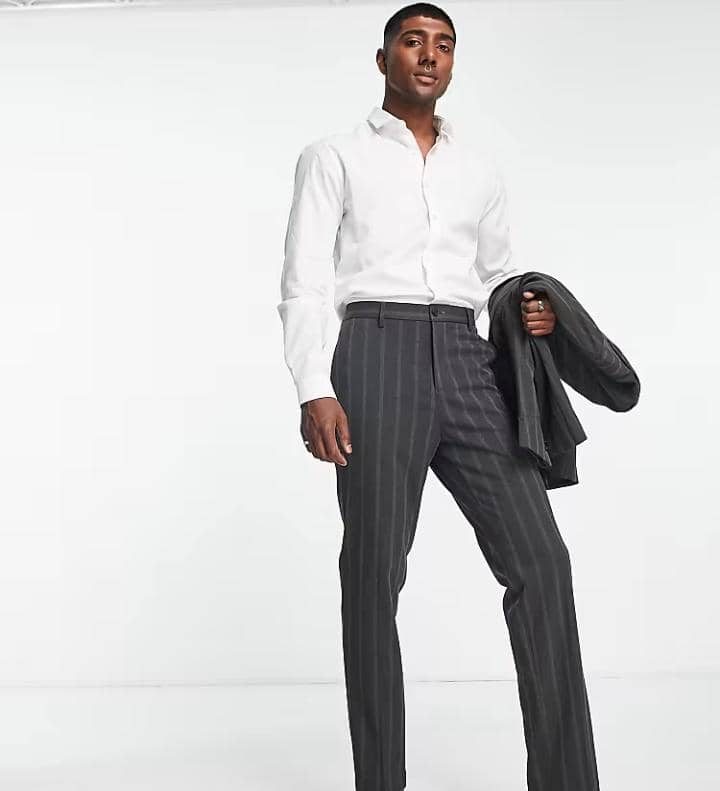 Bando Slim Fit Suit Grey Pinstripe Trousers