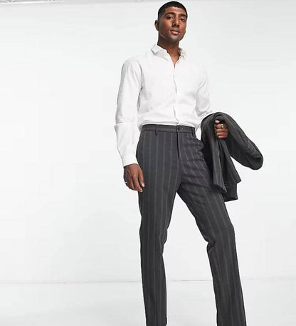 Bando Slim Fit Suit Grey Pinstripe Trousers