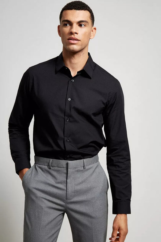 Tailored Fit Black Easy Iron Shirt