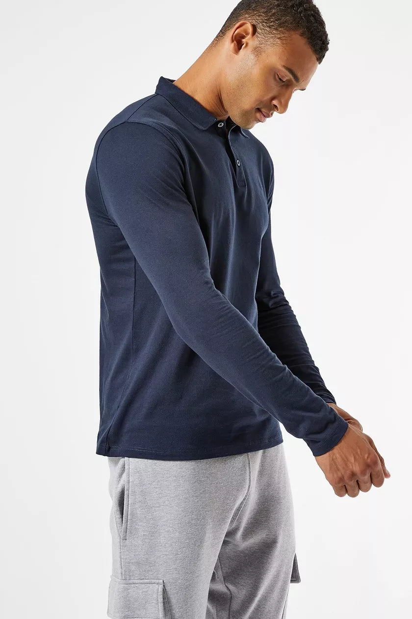 Navy Long Sleeve Concealed Placket Polo