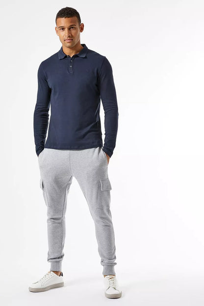 Navy Long Sleeve Concealed Placket Polo