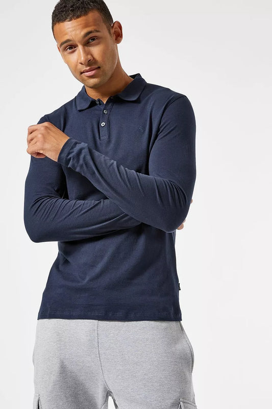 Navy Long Sleeve Concealed Placket Polo