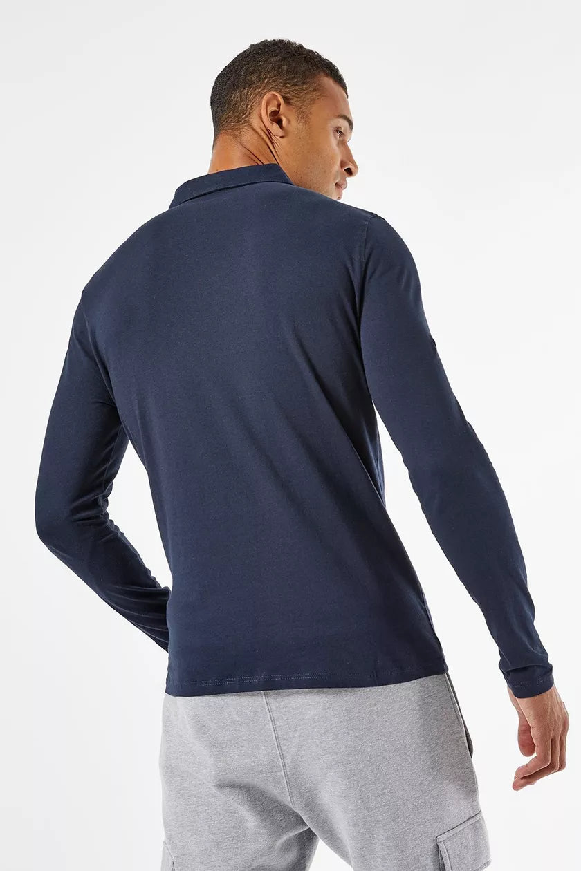 Navy Long Sleeve Concealed Placket Polo