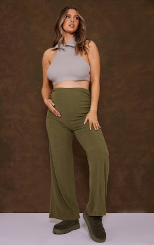 Maternity Khaki Towelling Ruched Bump Trousers