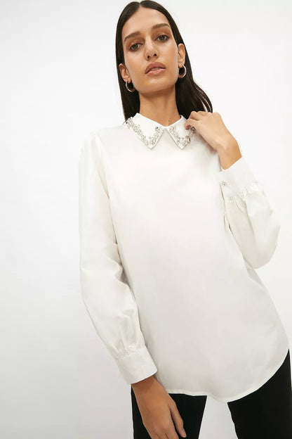 Jewel Collar Poplin Shirt