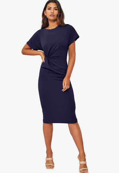 Twist Side Crew Neck Dress Navy