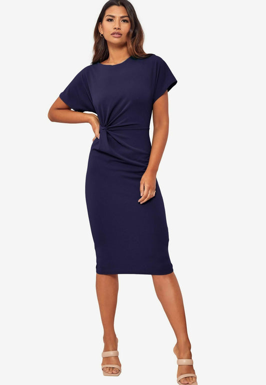 Twist Side Crew Neck Dress Navy