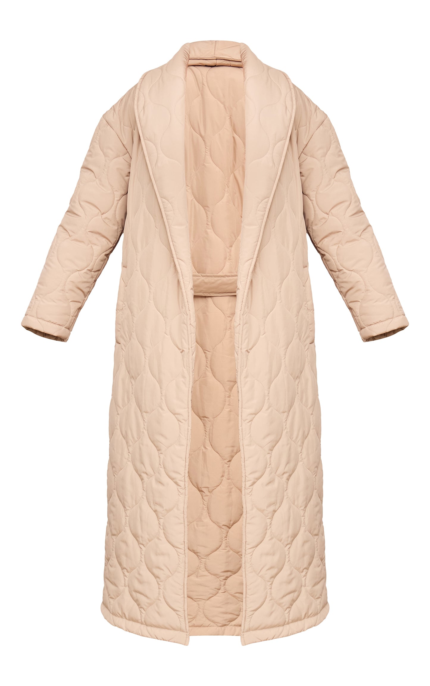 Stone Maxi Belted Quilted Coat