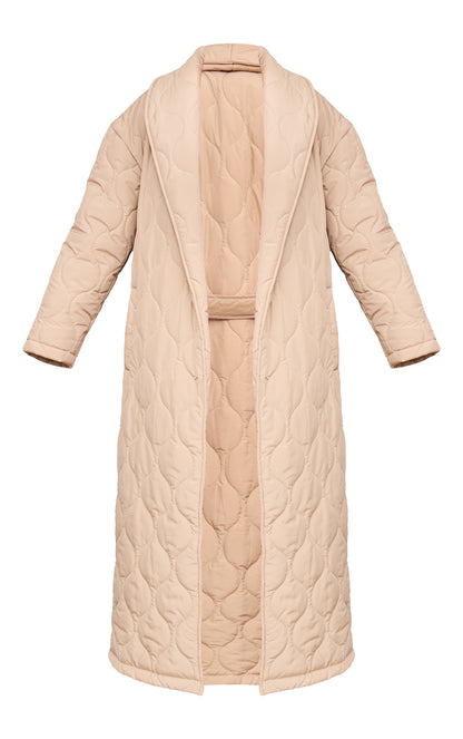 Stone Maxi Belted Quilted Coat