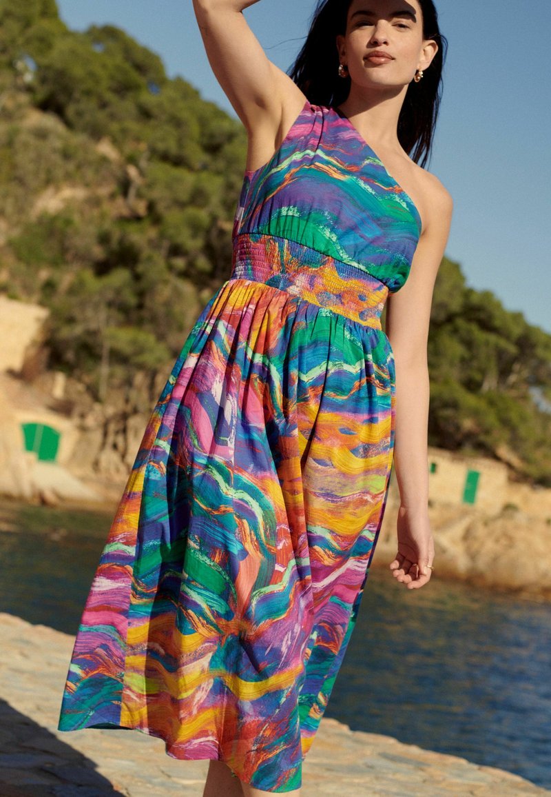 One Shoulder Multi Print Dress
