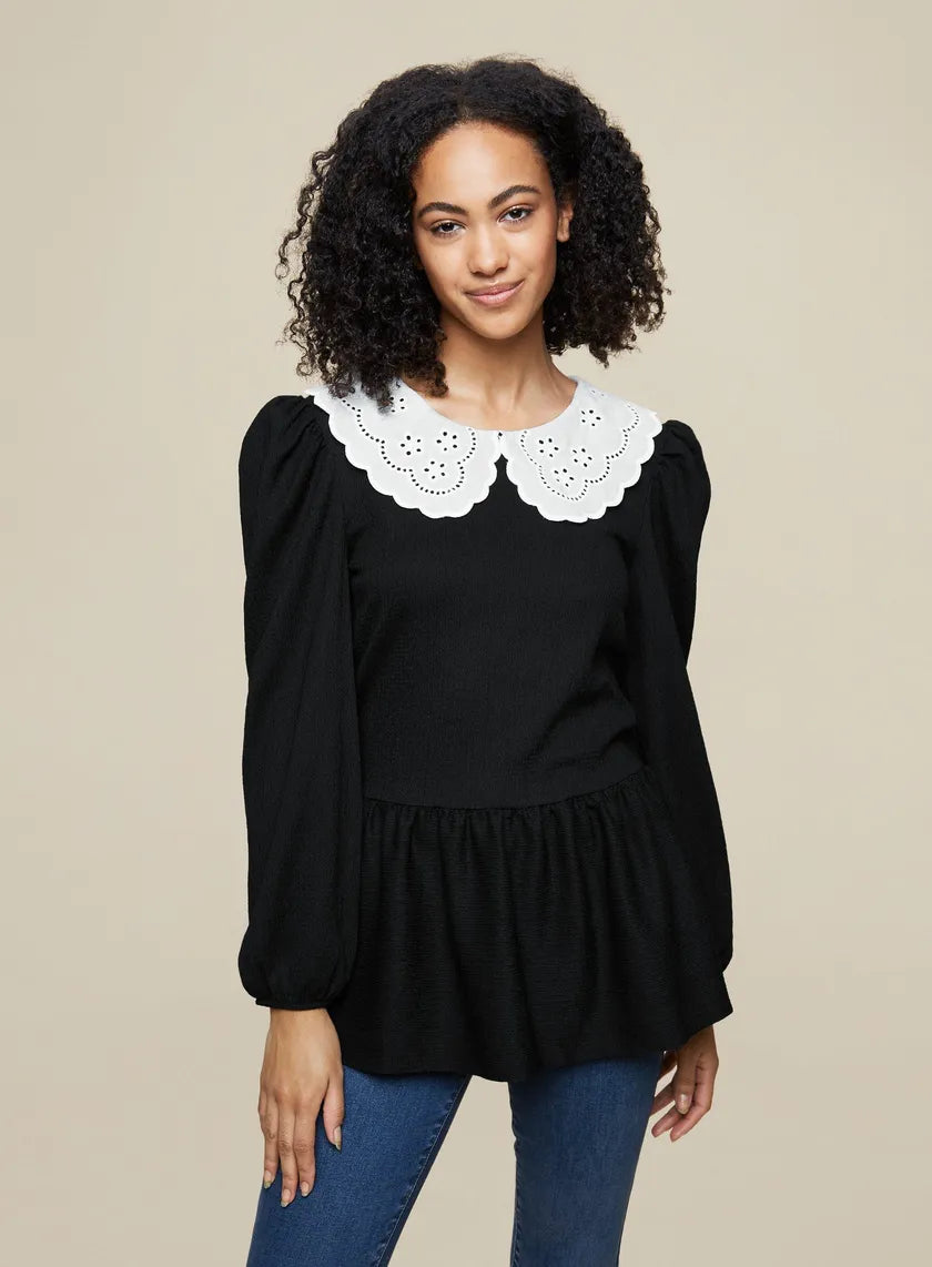 Tall Black Textured Jersey Top