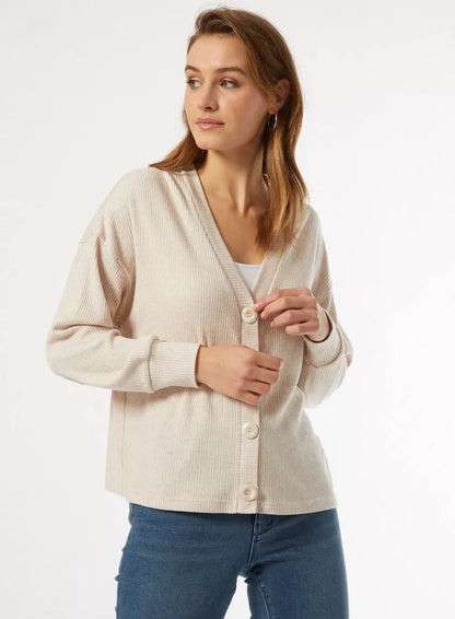 Oatmeal Brushed Knit Cardigan