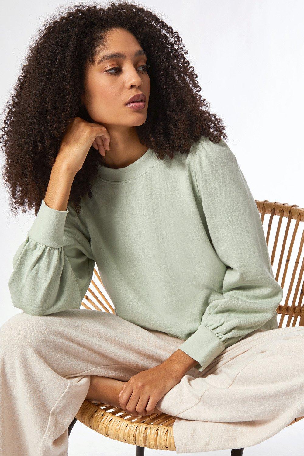 Sage Green Puff Sleeve Sweatshirt