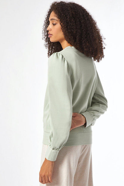 Sage Green Puff Sleeve Sweatshirt