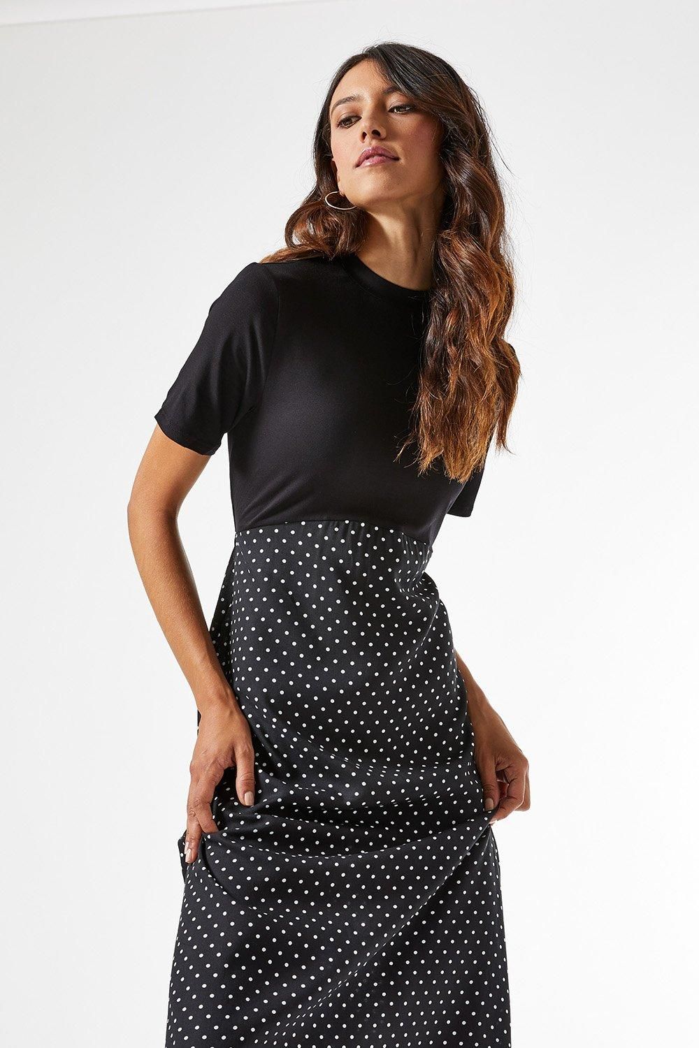 Black Spot Print 2 In 1 Midi Dress
