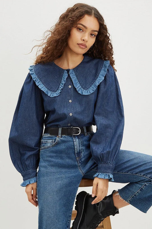 Tall Frill Collar Denim Shirt