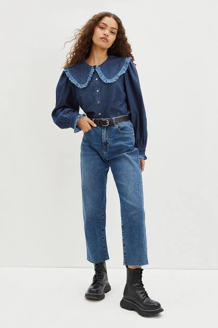 Tall Frill Collar Denim Shirt