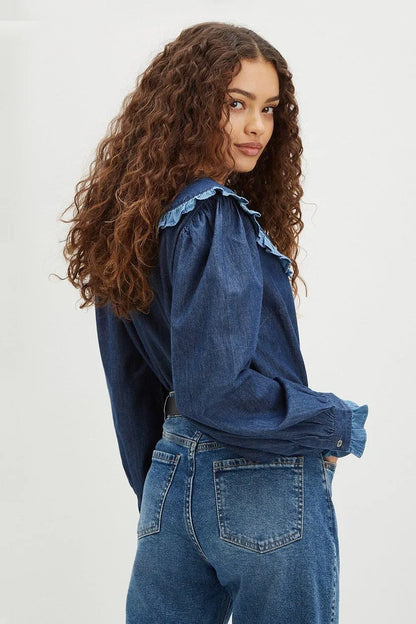 Tall Frill Collar Denim Shirt