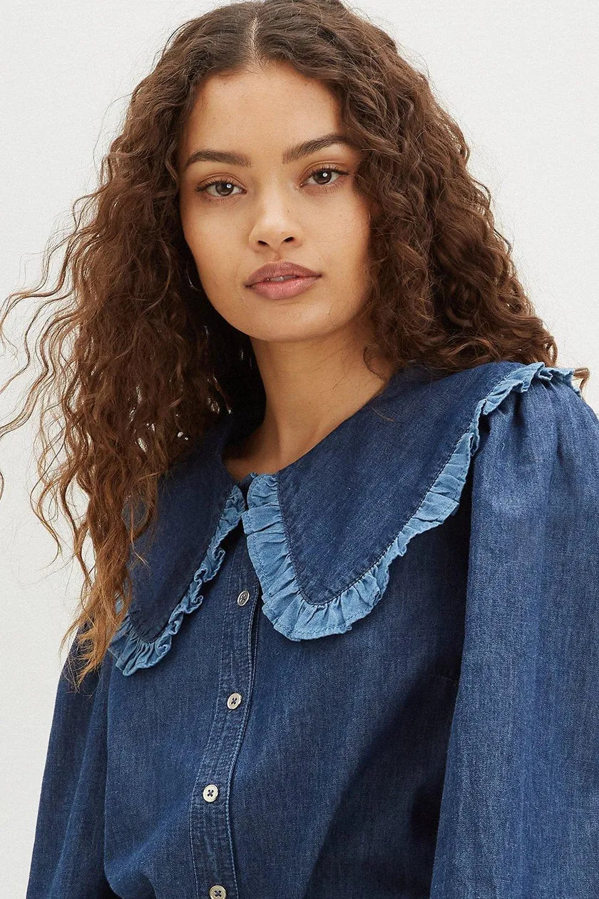 Tall Frill Collar Denim Shirt