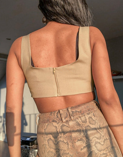 Mansy Suit Squoval Crop Top in Mocha