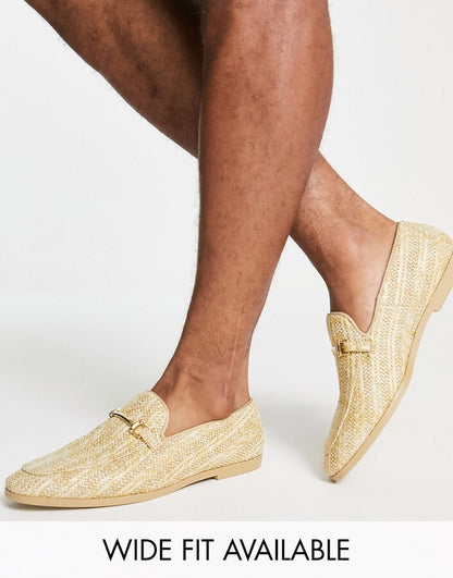 Natural Sole Loafers in Stone Raffia