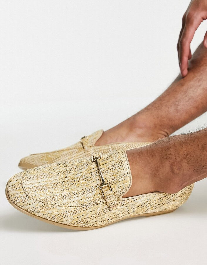 Natural Sole Loafers in Stone Raffia