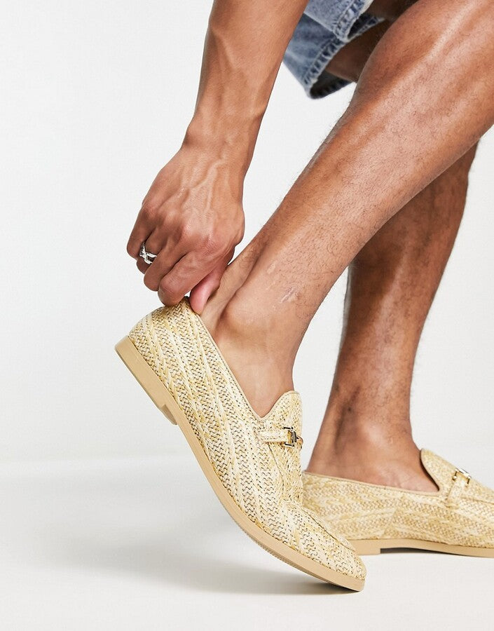 Natural Sole Loafers in Stone Raffia