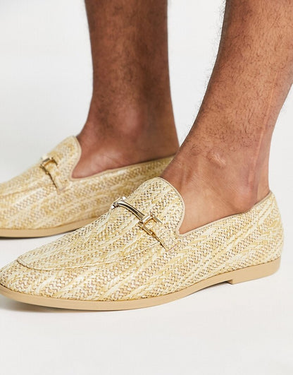 Natural Sole Loafers in Stone Raffia