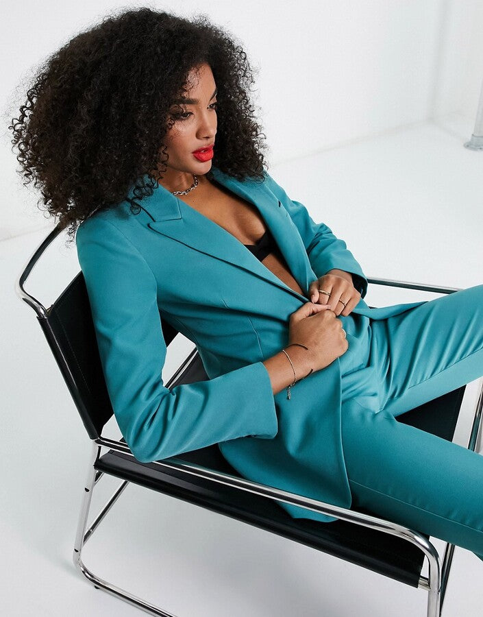 Curve Pop Suit Blazer In Teal