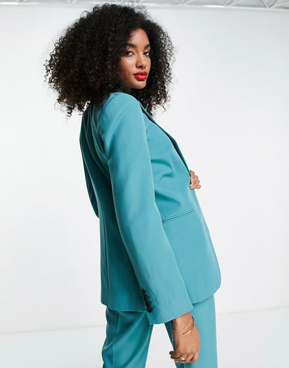 Curve Pop Suit Blazer In Teal