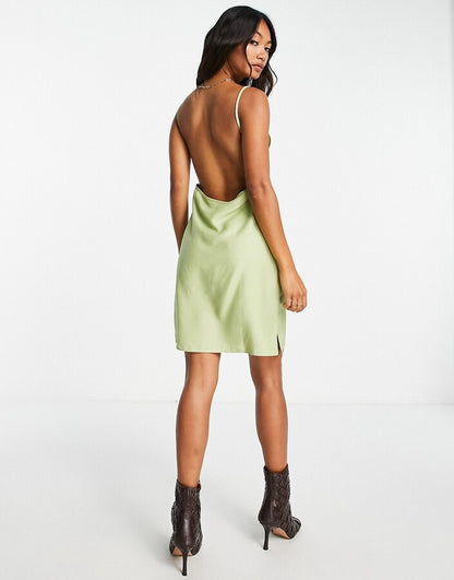 Square Neck Mini Slip Sundress in Khaki