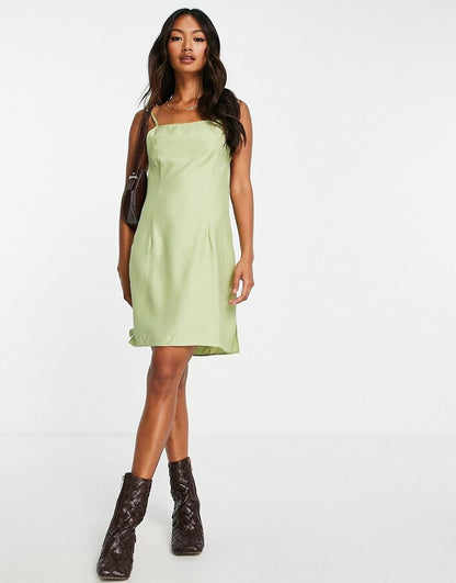 Square Neck Mini Slip Sundress in Khaki