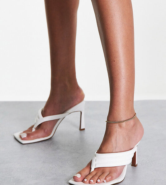 ASOS DESIGN Wide Fit Herring padded toe thong heeled sandals in white