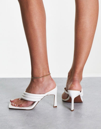 ASOS DESIGN Wide Fit Herring padded toe thong heeled sandals in white