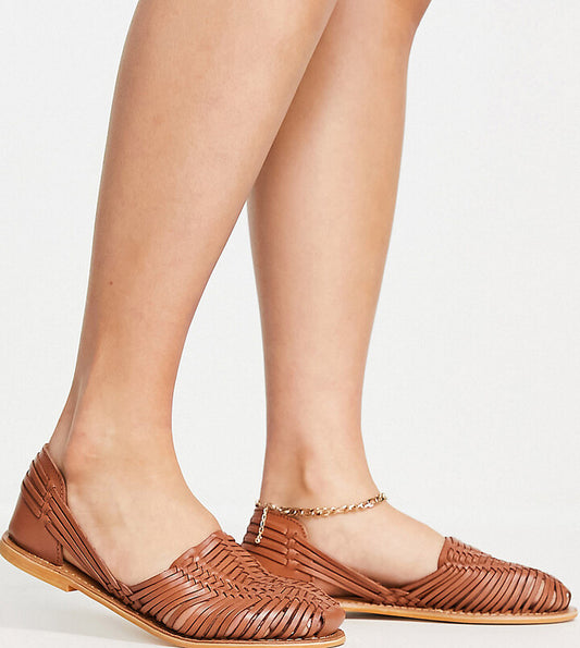 Wide Fit Mileage woven leather flat shoes in tan