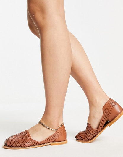 Wide Fit Mileage woven leather flat shoes in tan