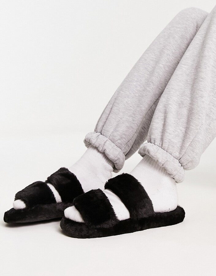 Zion Double Strap Slider slippers in black
