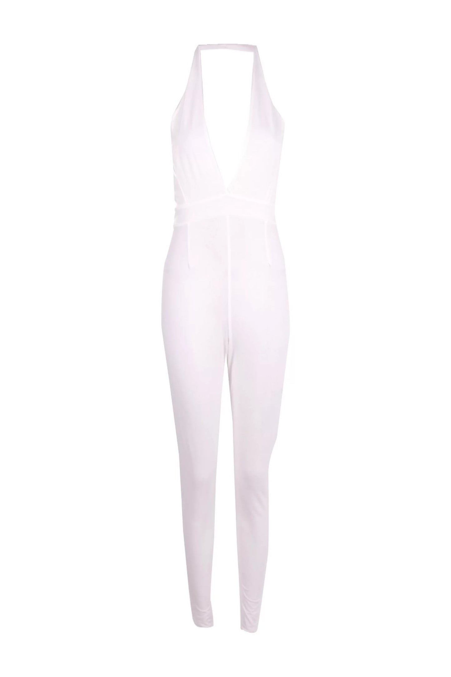 Ivory Halter Neck Plunge Jumpsuit