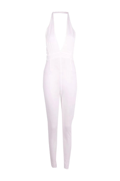 Ivory Halter Neck Plunge Jumpsuit