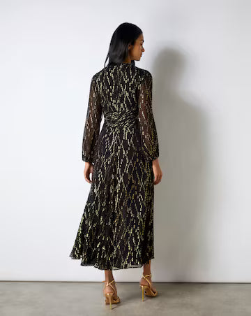 Gold Foil V-Neck Midaxi Dress