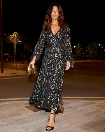 Gold Foil V-Neck Midaxi Dress