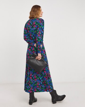 Petite Bright Floral Puff Sleeve Jersey Midi Dress