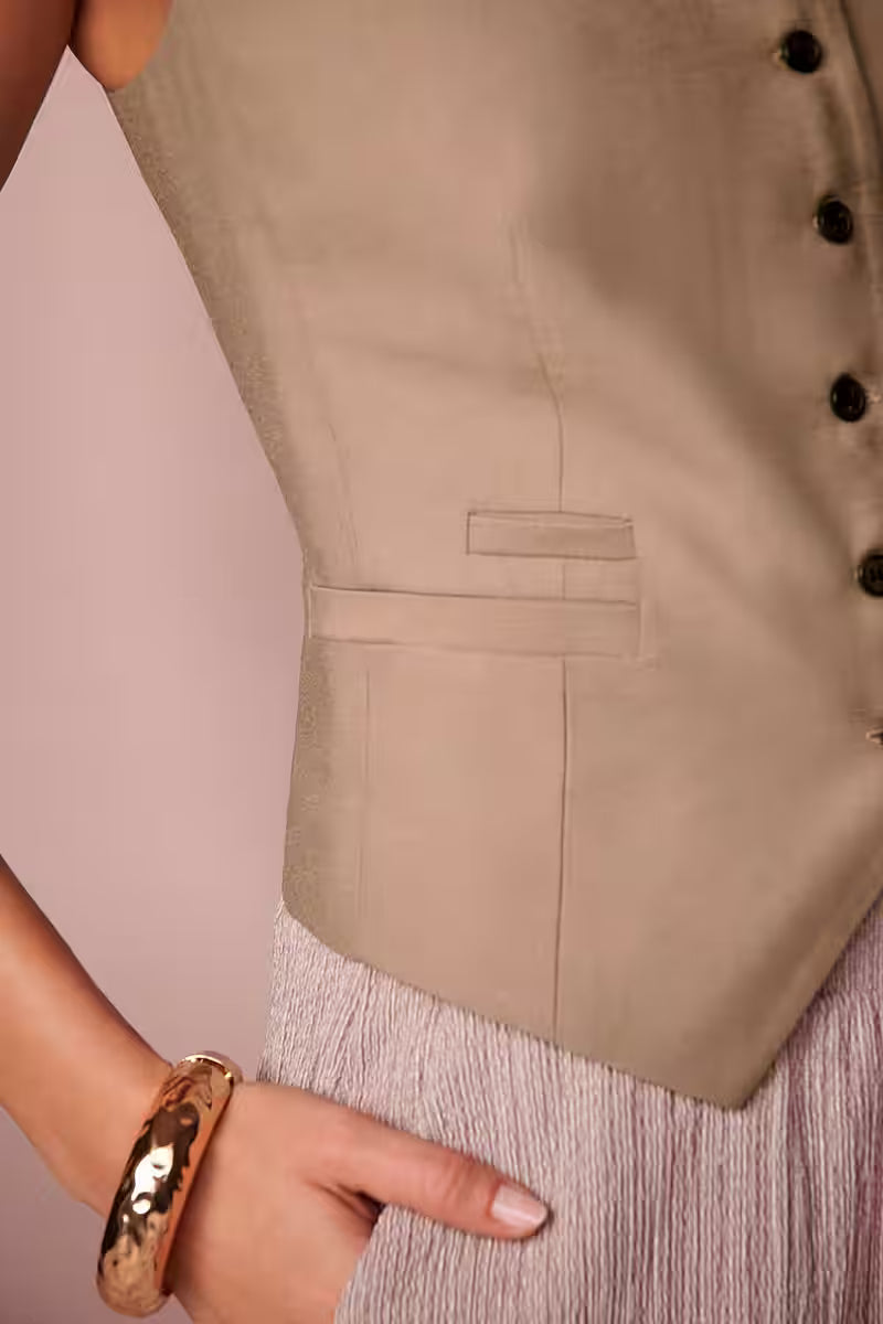 Mink Brown One Shoulder Waistcoat