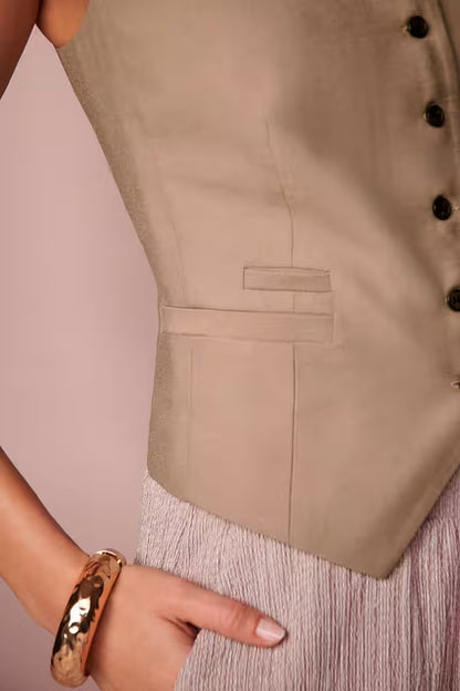Mink Brown One Shoulder Waistcoat