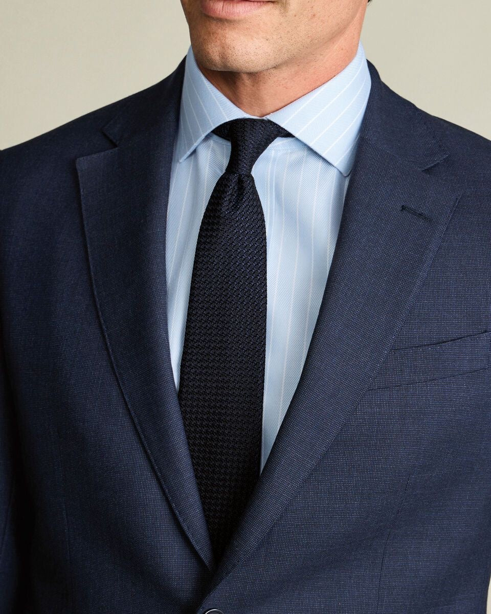 Cutaway Collar Non-Iron Herringbone Stripe Slim Fit Shirt – Light Blue
