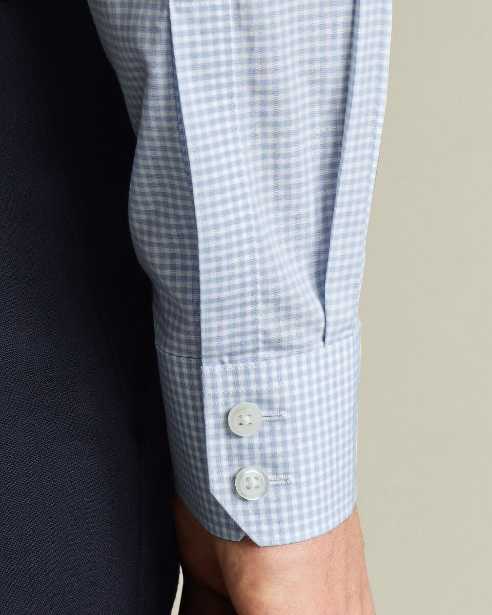 Cutaway Collar Non-Iron Stretch Poplin Gingham Slim Fit Shirt - Ice Blue