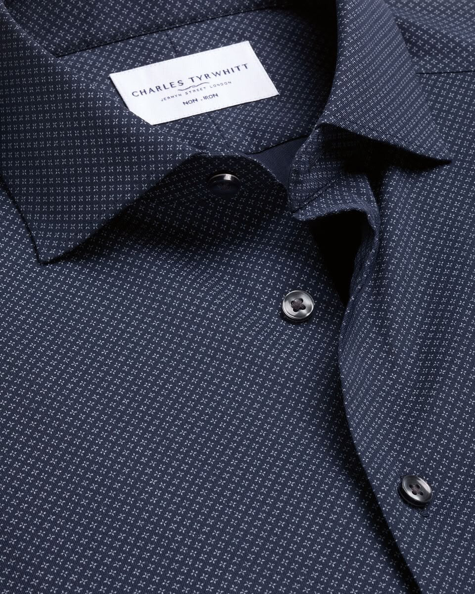 Non-Iron Performance Print Slim Fit Shirt – Navy