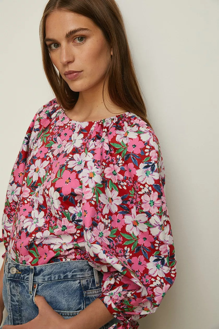 Artbox Floral Tie Cuff Top