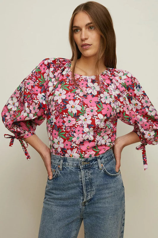 Artbox Floral Tie Cuff Top